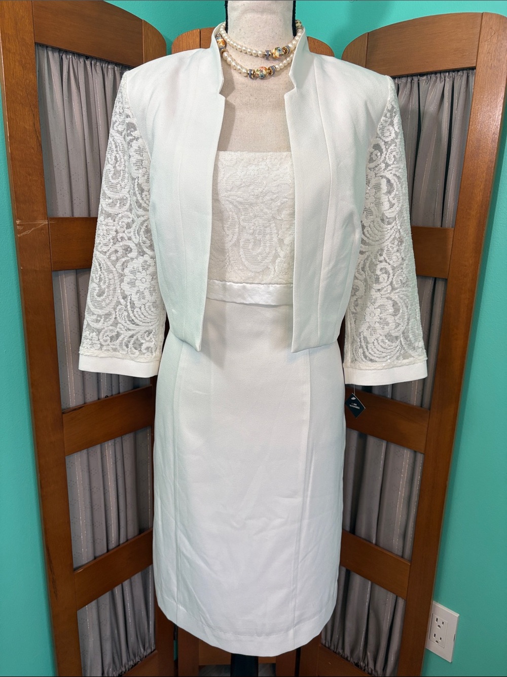 SD Collection Ivory Lace Sleeve Midi Dress with Matching Jacket